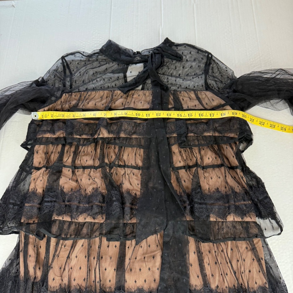 Gianni Bini Black Sheer Lace Tiered Ruffle Tie Neck Miranda Dress New - Picture 8 of 9